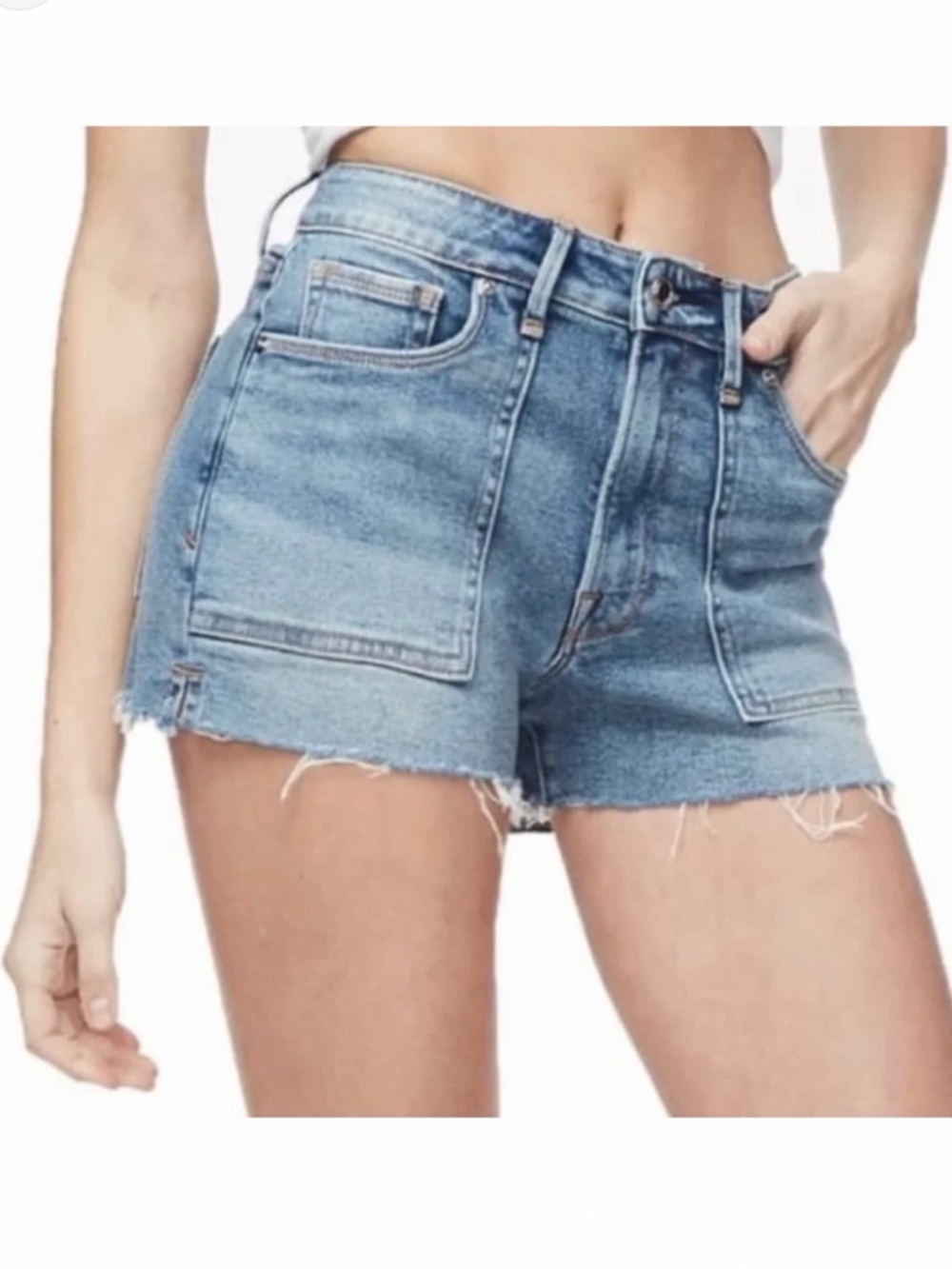 GOOD AMERICAN Denim Cutoff Shorts Size 0 High Rise Raw Hem Light Wash NWT